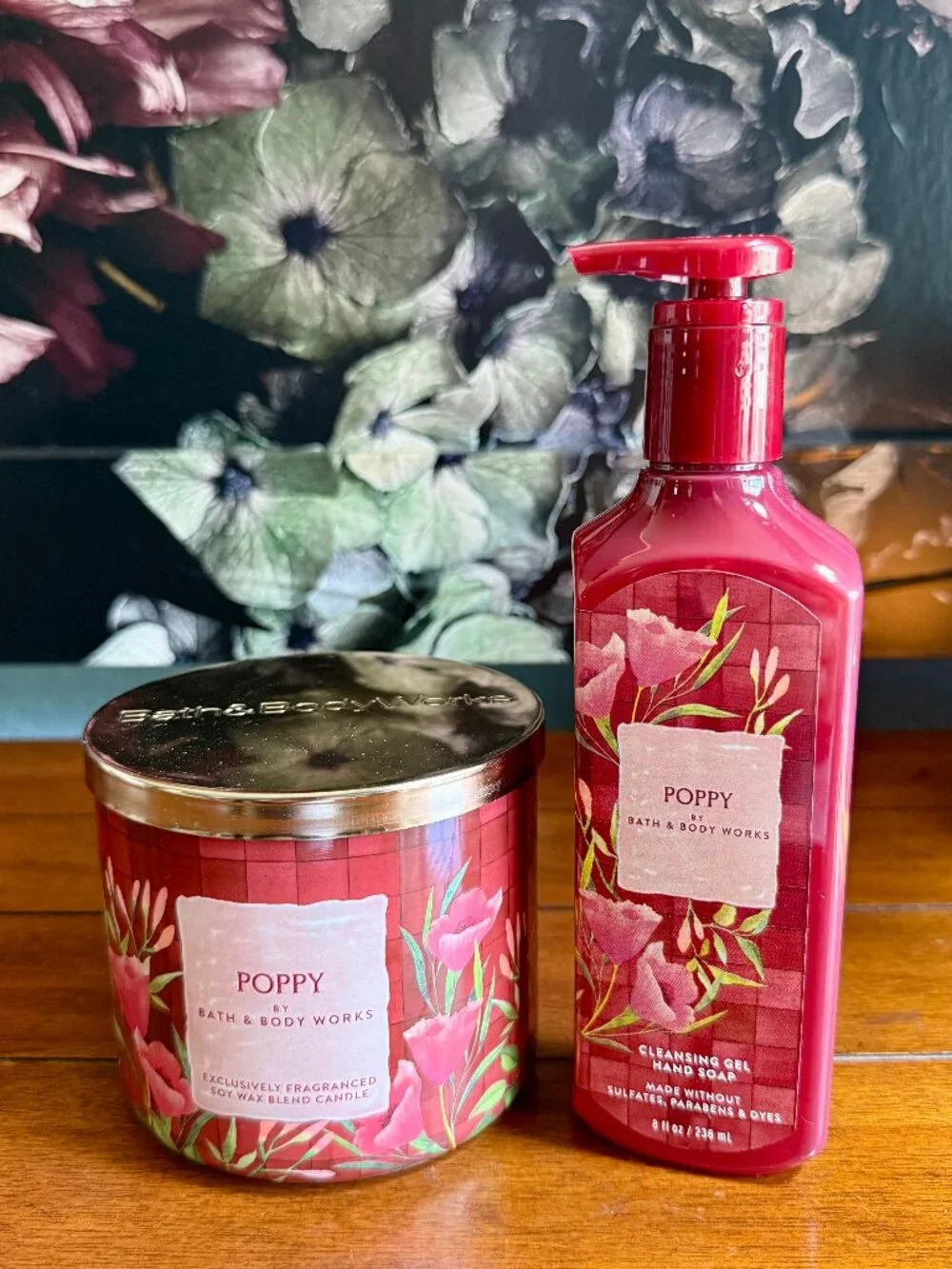NEW 2-Pc POPPY 3-Wick Candle & Gel Hand Soap Bath & Body Works